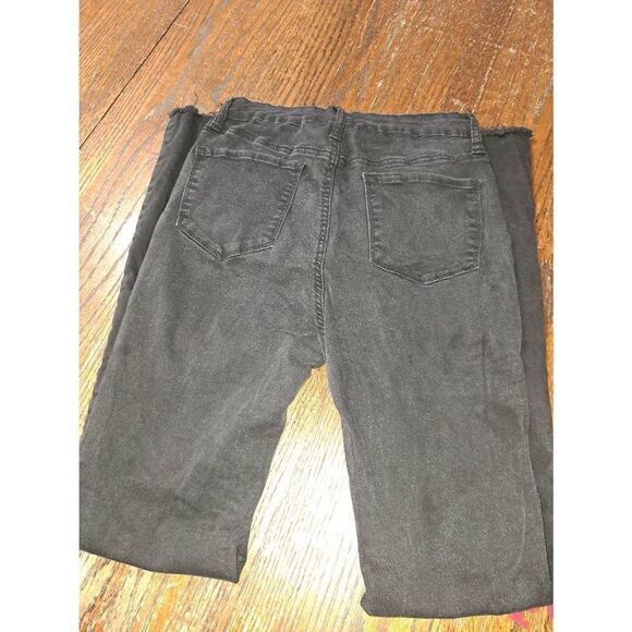 Size 9 S.O.N.G. Fit n Flare Black Stretch Denim Jeans Raw Hem Pockets Belt Loops - Picture 5 of 5